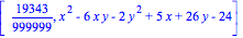 [19343/999999, x^2-6*x*y-2*y^2+5*x+26*y-24]